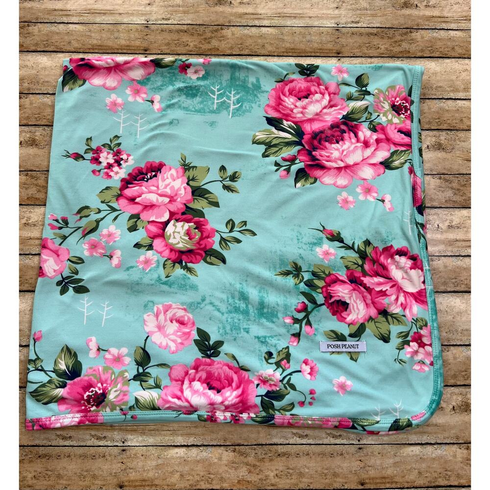 Posh Peanut Aqua Floral Patoo Blanket 40x40"